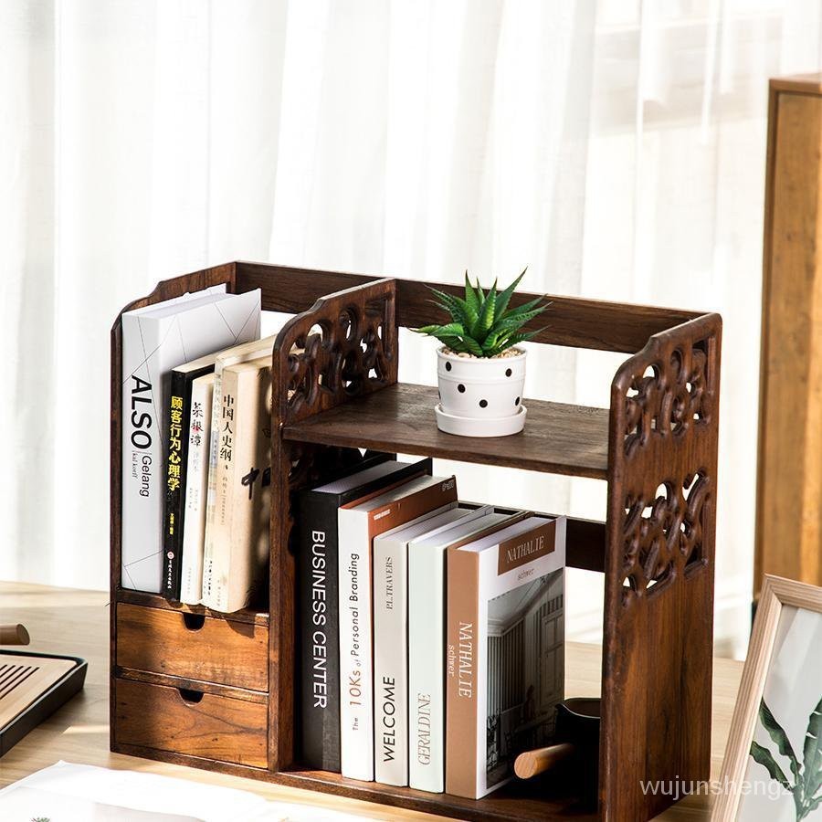 實木桌麵小書架書桌簡易置物架辦公桌桌上小書櫃多功能迷你收納架