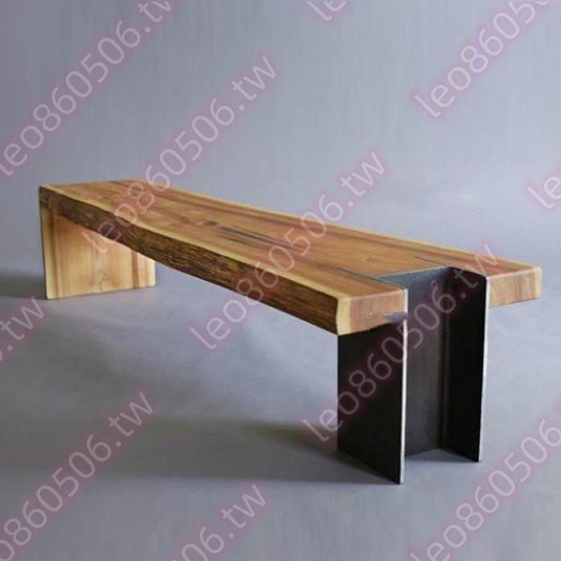 北歐工業風鐵藝實木長條凳創意復古休息換鞋凳子長板凳原木餐桌凳上新#優選♥