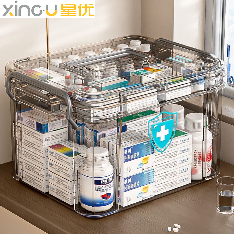 傢用醫藥箱 收納盒 大容量多層透明藥箱 傢庭版常備藥 分類應急收納箱