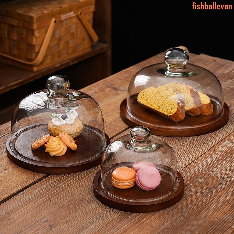 創意復古風甜品臺生日蛋糕托盤展示帶蓋玻璃罩水果面包糕點心擺盤