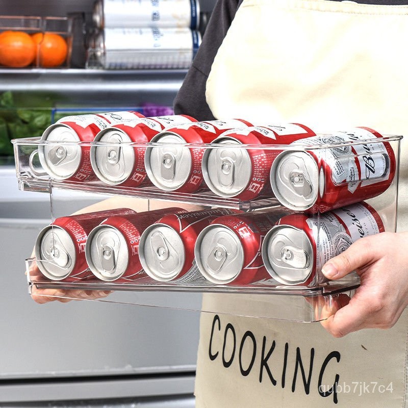 【🧊冰箱收納|飲料架🎈】冰箱飲料收納盒 雙層滾動收納盒 易拉罐儲物架 冷藏可樂雪碧整理盒 飲料收納架