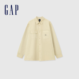 Gap 男裝 純棉翻領長袖襯衫-淺卡其(890972)