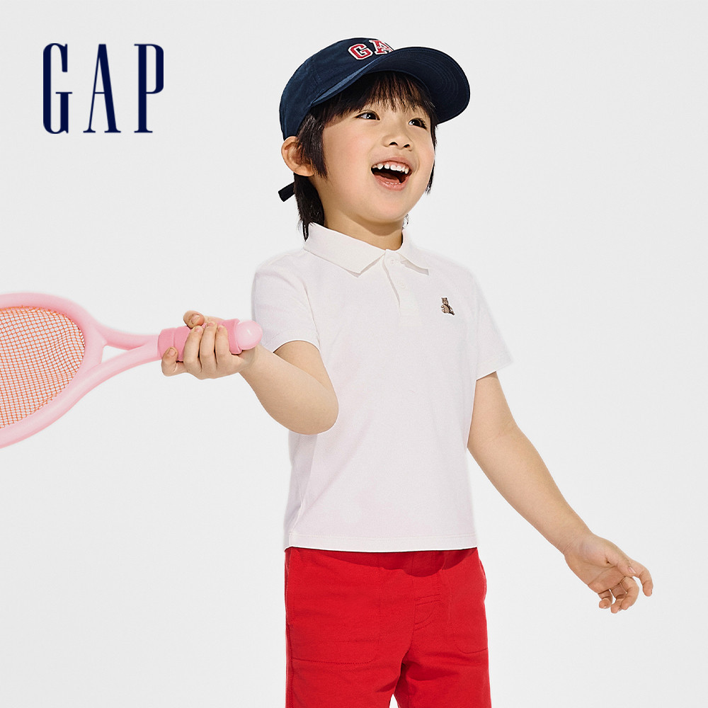 Gap 男幼童裝 小熊刺繡短袖POLO衫-白色(891696)