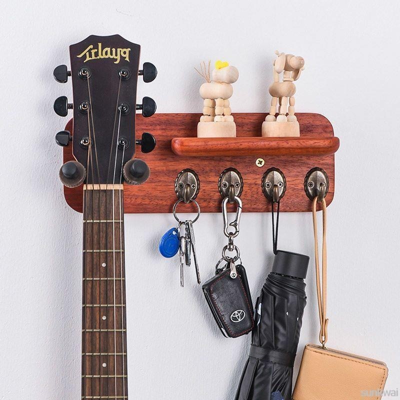 台灣熱賣📢 吉他掛鉤現貨 吉他 掛架 牆壁 掛鉤 木質多功能置物架民謠電吉他貝斯小提琴實木支架