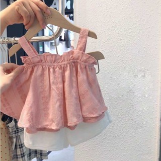 Lovelg baby🌷 女寶寶洋氣套裝2023夏裝新款韓版女童夏季上衣花苞燈籠短褲兩件套