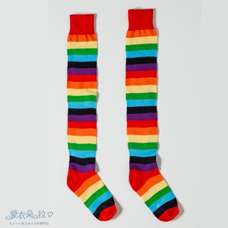 襪子 彩虹襪 七彩橫紋 長統襪/中統襪