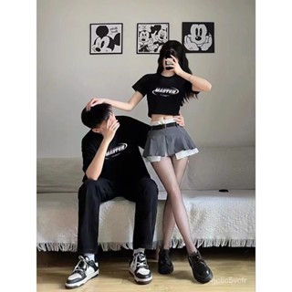特別的情侶裝 夏裝短袖一長一短情侶裝 套裝短袖T恤 情侶上衣 印花T恤 素色短袖 短版T恤 辣妹上衣 短款上衣 黑色T恤