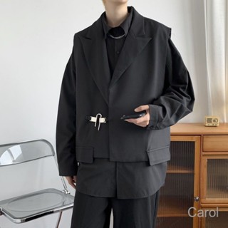 Carol 西裝領馬甲男 個性金屬鎖扣 坎肩 闇黑係 ins潮牌 高階設計感 韓版 痞帥 臺灣出貨