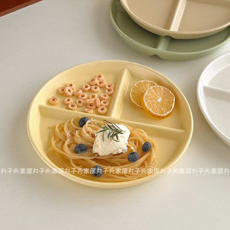 桃園出貨 韓國211減脂餐盤 分隔餐盤 減肥專用分餐盤圓形三格陶瓷分格餐盤傢用早餐盤子