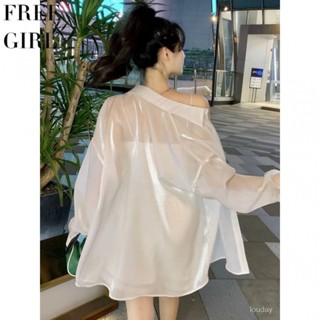 【Free Girl】防曬襯衫長袖新款寬鬆防曬衣冰絲空調衫薄外套 性感上衣 防曬衣 內搭打底衫 長袖上衣 OGGG