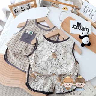 Lovelg baby🌷男寶寶套裝夏季棉質格子中小童背心短褲兩件套洋氣夏裝兒童童裝