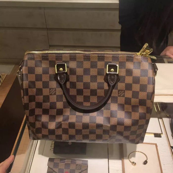 二手 Louis Vuitton LV N41367 Speedy 30 棋盤格紋有背帶可調整