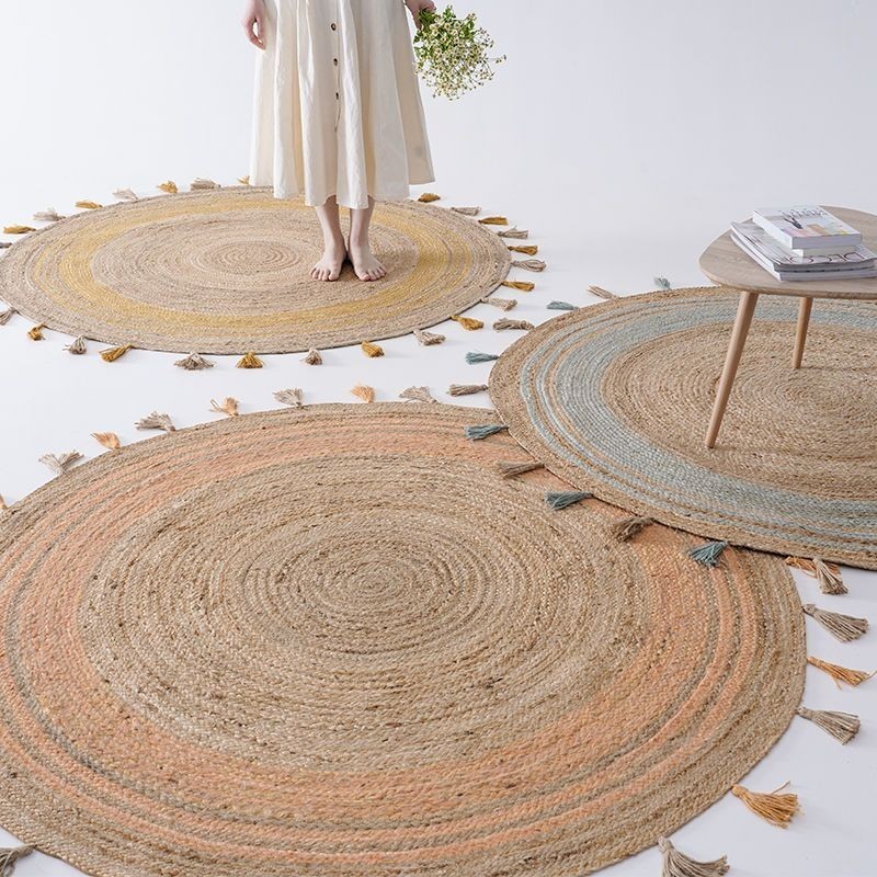 印度進口手工編織黃麻圓形臥室衣帽間地毯網紅日式民宿波西米亞風