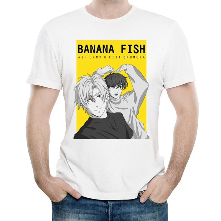 戰栗殺機T恤衫白色動漫短袖印花夏季衣服男女banana fish t-shirt