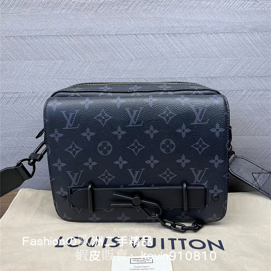 LV 路易威登STEAMER 老花 郵差包單肩包 斜挎包 男士郵差包 黑色 M45585實拍