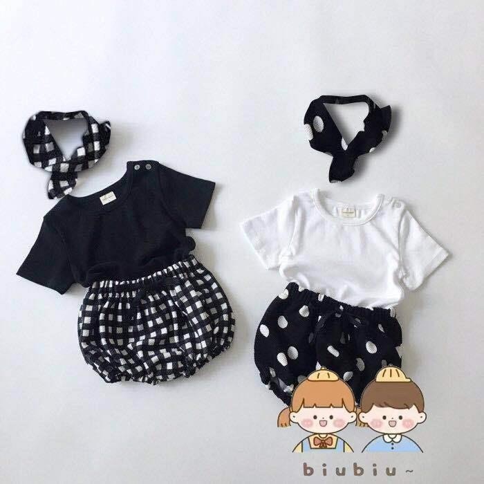 石頭剪刀布❤ins韓國夏裝嬰兒短袖短褲套裝女童寶寶圓領T恤大PP褲麵包褲嬰幼兒