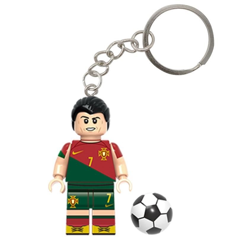 “好物：分享”兼容樂高鑰匙扣世界杯足球球星手辦鑰匙鏈小學生掛件梅西C羅積木