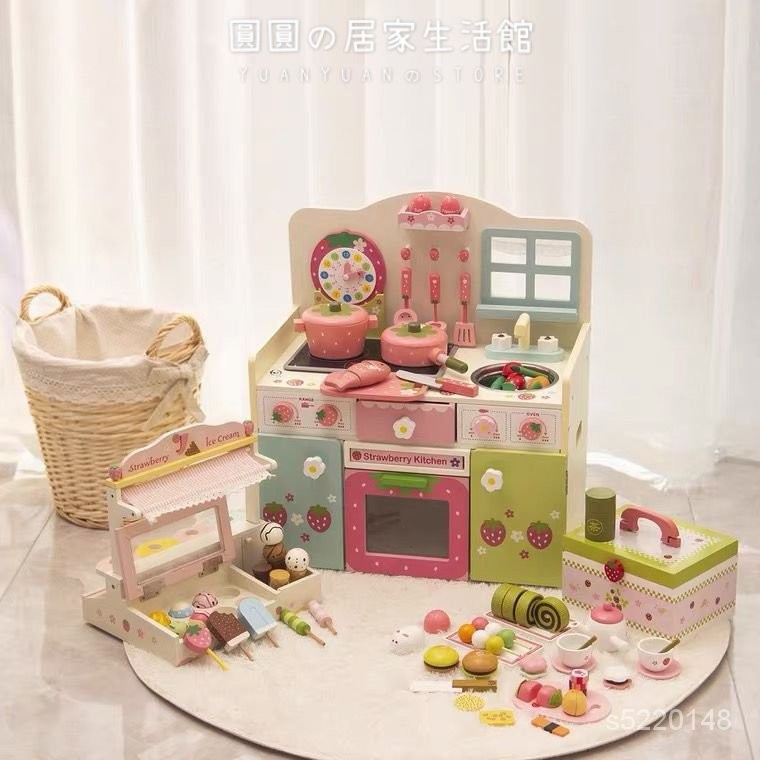 🚚台灣出貨 木質玩具 烤箱玩具 廚房玩具 廚房玩具組 兒童玩具 套房廚具 木質女孩切切樂燒飯煮飯仿真過傢傢兒童生日禮物