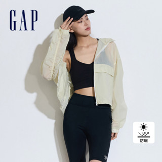 Gap 女裝 Logo防曬印花連帽外套-米黃色(874513)