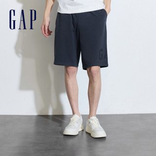Gap 男女同款 Logo抽繩鬆緊短褲 碳素軟磨法式圈織系列-深灰色(889603)
