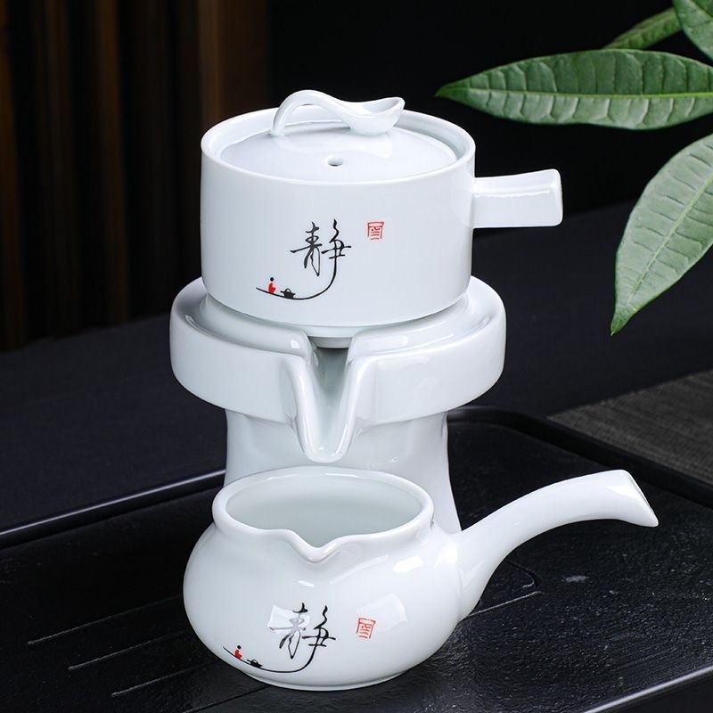 自動茶具單個懶人石磨旋轉出水功夫茶壺複古時來運轉自動衝泡茶器 石磨茶壺