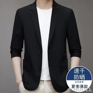 春夏季 新款 冰絲 素色 加 休閒 大尺碼小西裝外套防曬輕熟高階感男士休閒小西裝輕薄商務西裝外套簡約潮流西裝上衣百搭防曬