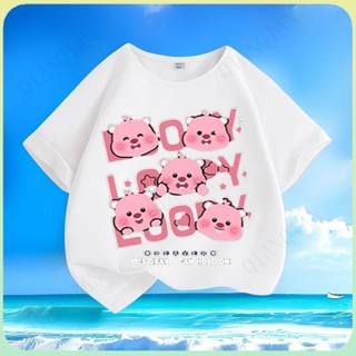 💖熱銷💖Loopy小海狸卡通夏季新款男女中小兒童短袖T恤純棉圓領百搭上 小海狸 週邊 國小書包 兒童短袖 兒童節禮物