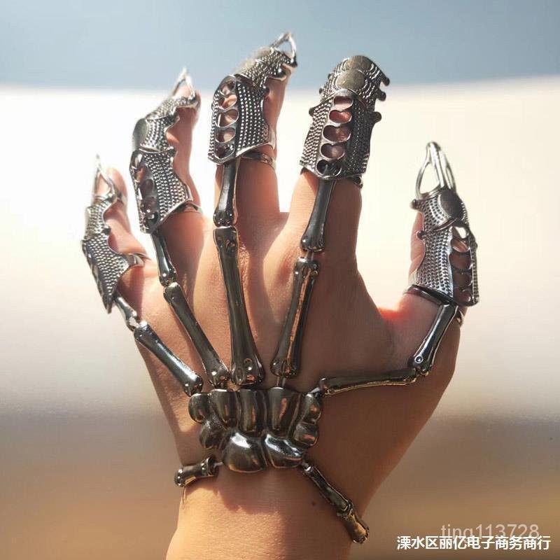 跨境原宿闇黑Lolita鎧甲戒複古外骨骼手環機械金屬指環手指戒指裝