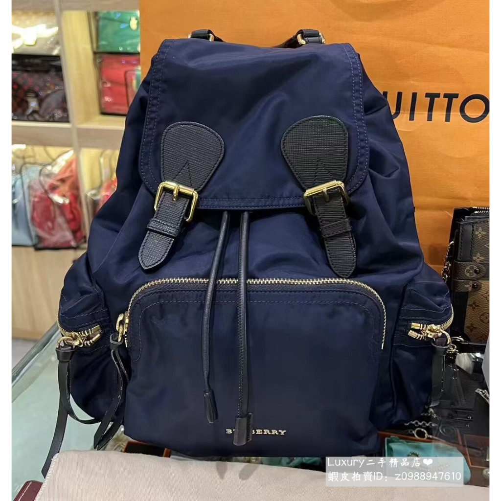 『二手精品』 Burberry 博柏利 Rucksack 海軍藍 中號尼龍後背包 雙肩背包 軍旅防水後背包