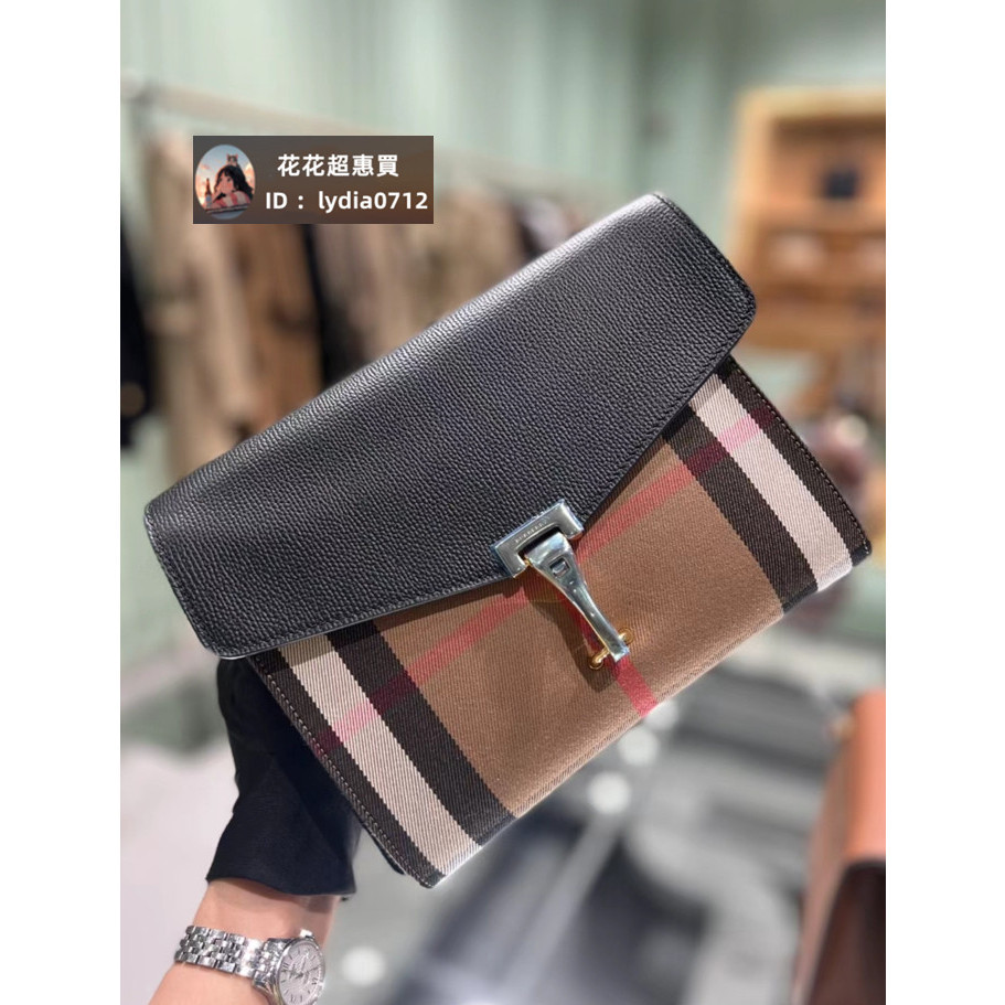 (二手品）BURBERRY 博柏利 HOUSE格紋拼皮革小型斜背包 棕/黑色 3980826 斜背包 斜挎