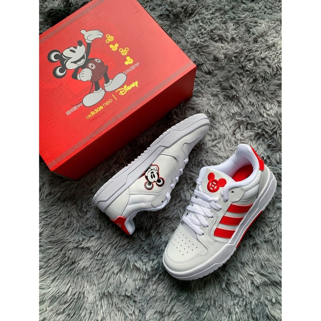 日本正品 [易烊千璽同】adidas neo Entrap Disney 米老鼠 白紅 休閒板鞋 FW7010