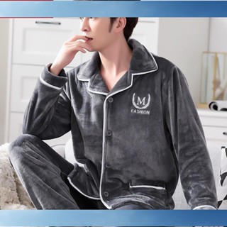 ♛過兒1♛睡衣男加厚法蘭絨中青年秋冬季家居服保暖毛絨加肥大碼珊瑚絨套裝KJH