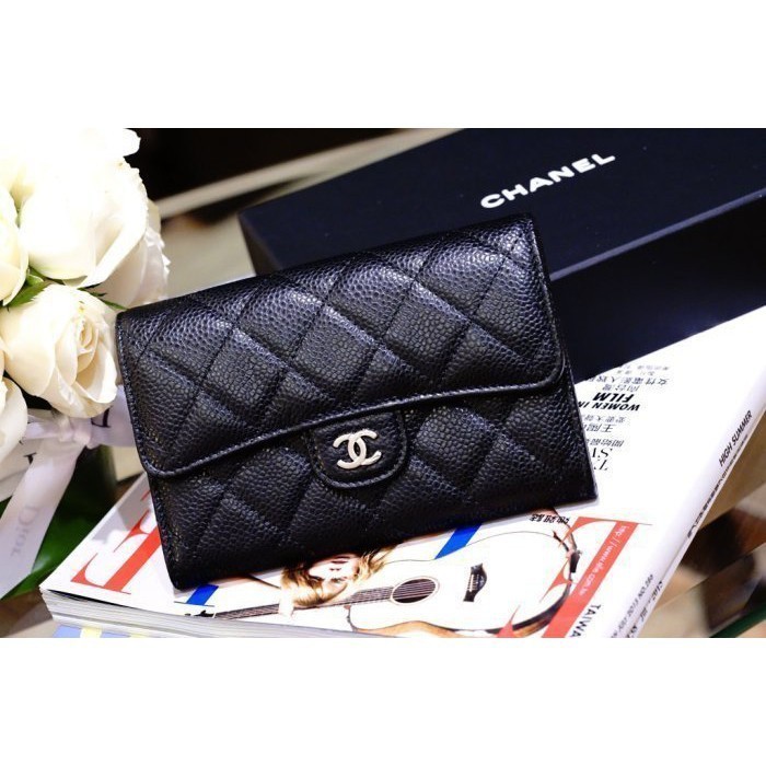 二手 Chanel 香奈兒 A31505 Small wallet 中夾 荔枝紋 黑銀