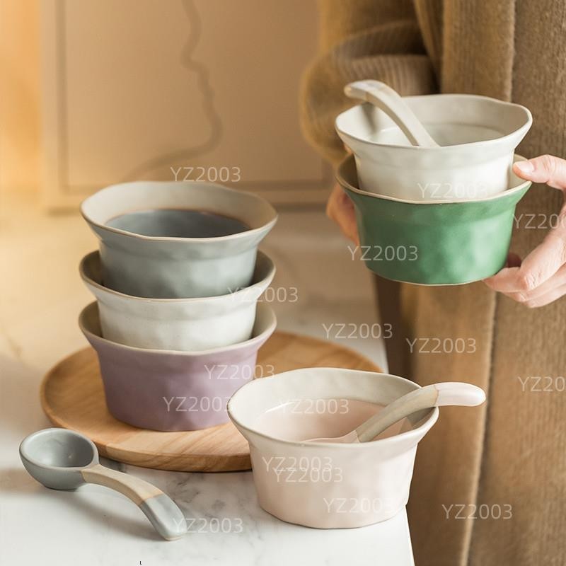 ❖桃園出貨帽碗家用陶瓷吃米飯沙拉優格布丁雪糕家用甜品碗日式燕窩銀耳羹碗