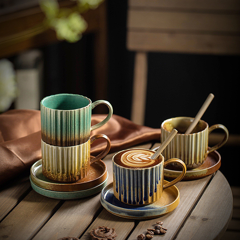 ✨丨臺灣發貨🎉粗陶咖啡杯碟套裝組手工日式複古咖啡杯藝術杯陶瓷手衝咖啡杯水杯