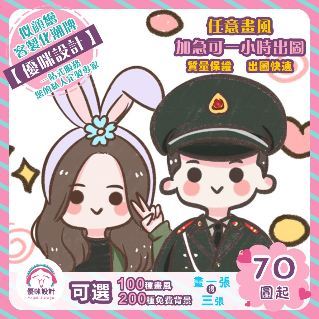 湯圓風 似顔繪 優咪設計 客製化 百種畫風 急單 手繪 人像畫 手繪人像 繪圖委托 插畫 照片 客製化禮物 生日禮物