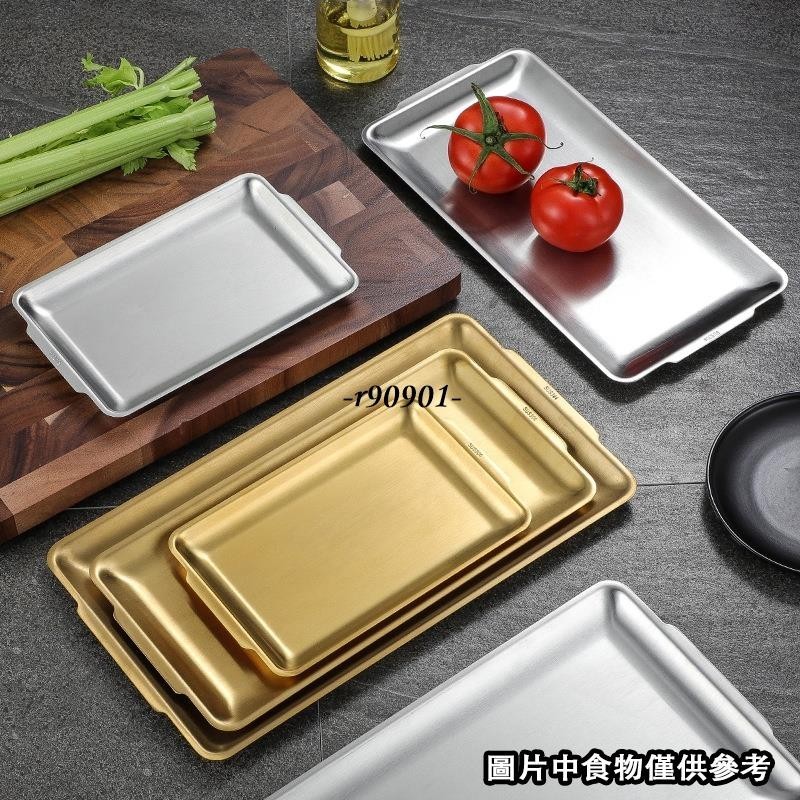 韓系烤肉盤 304不鏽鋼圈盤 創意盛菜壽司盤 平底盤 長方形盤子-r90901-