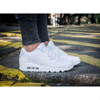 NIKE AIR MAX 90 ESSENTIAL 網面 透氣 跑鞋 全白 皮革 男女鞋 537384-111