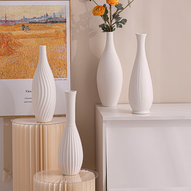 現代白色落地大花瓶陶瓷裝飾家居假花客廳書房電視柜擺件插花
