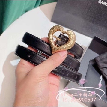 現貨二手 SAINT LAURENT YSL 聖羅蘭 心形針扣 女生皮帶 2CM 黑色腰帶