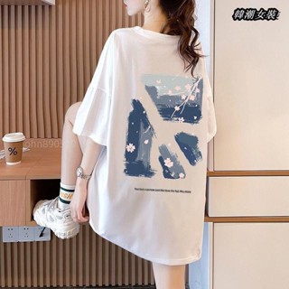 【大尺碼女裝M-5XL 40-100kg】胖mm大尺碼中長款洋氣短袖T恤女夏季時尚寬鬆遮肚短袖體恤上衣200斤