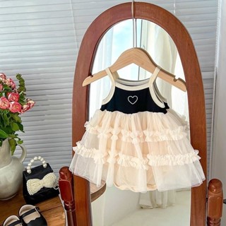 Hi❤baby女童蓬蓬網紗吊帶連衣裙夏季2024新款兒童女寶寶愛心洋氣公主裙子