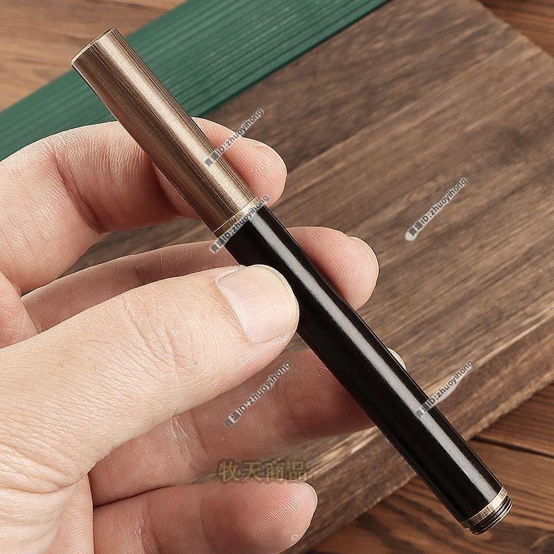 簽字筆 迷妳短版口袋老式復古檀木鋼筆便攜小巧黃銅木製學生練字美工書法💯牧天💯