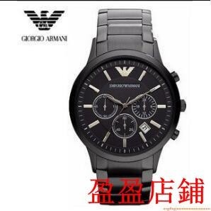 W/R二手-/美國直郵Armani阿曼尼手錶男士黑色不鏽鋼帶三眼計時石英男錶AR2453 原廠公司貨