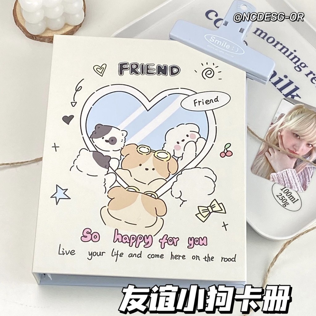 🌸甄選好物🌸原創友誼小狗卡冊硬殼A5四宮格開口活頁相冊拍立得收納冊子可愛萌💖野原咩
