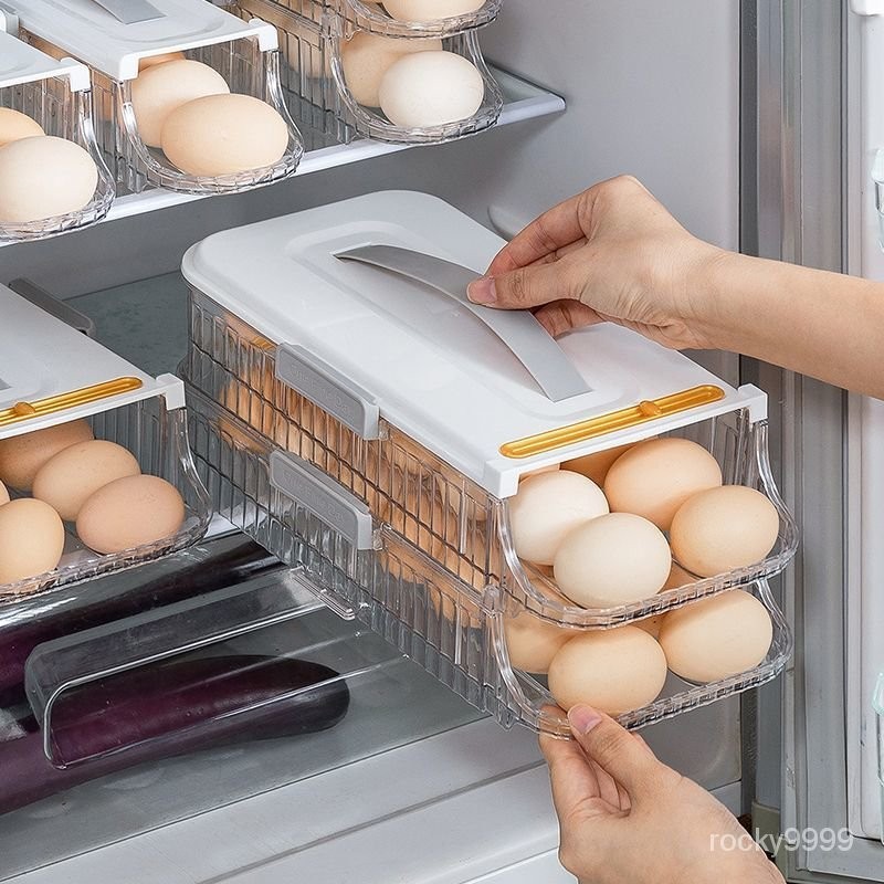 雞蛋盒 雞蛋收納盒 保鮮盒 廚房用品 冰箱收納 18格 24格 鷄蛋收納盒多層收納筐鷄蛋保鮮盒冰箱專用側門滾動自動補位