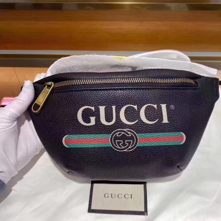 Mia二手 GUCCI 古馳 527792小號 530412大號 黑/白色 皮革 腰包 99新