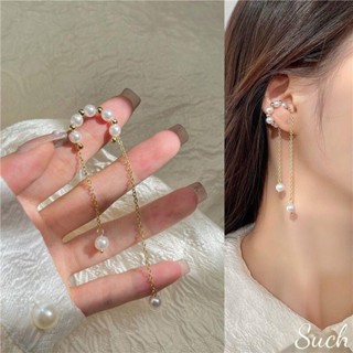 Such｜s925銀針／耳夾｜無痛耳掛式耳環 超仙一體式珍珠耳骨夾 長款流蘇耳環 夾式耳環 耳夾式耳環 耳環夾式