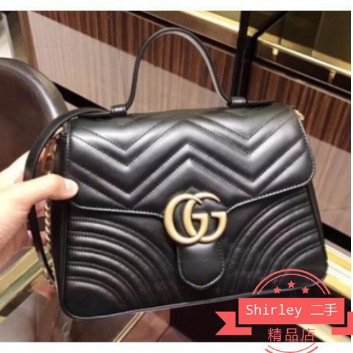 二手GUCCI GG Marmont matelassé 肩背包 手提包 498100 紅色 /黑色