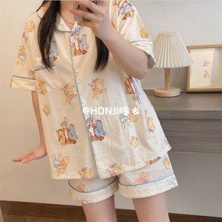 維尼熊睡衣女🎀 春秋季可愛卡通日系ins寬松短袖學生宿舍家居服套裝 短袖睡衣套裝 居家服
